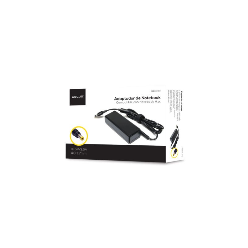 cargador de notebook dblue 18.5v/3.5a punta amarilla hp compaq.