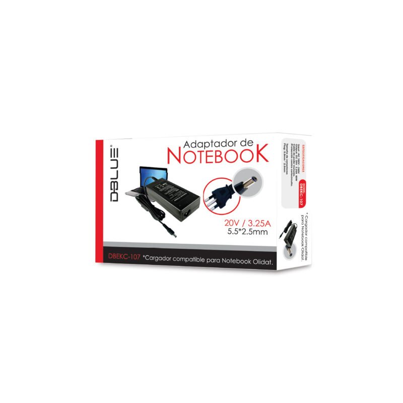 cargador de notebook dblue 20v/3,25a punta negra para olidata (pin 5.5*2.5)