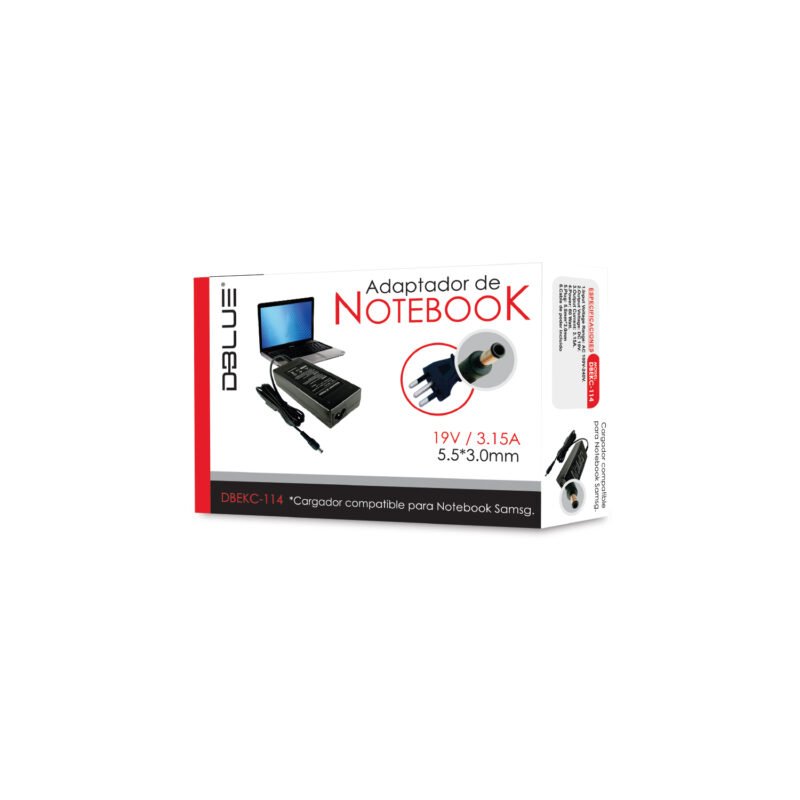 cargador de notebook dblue 19v/3,15a compatible samsung(pin 5.5*3.0*)