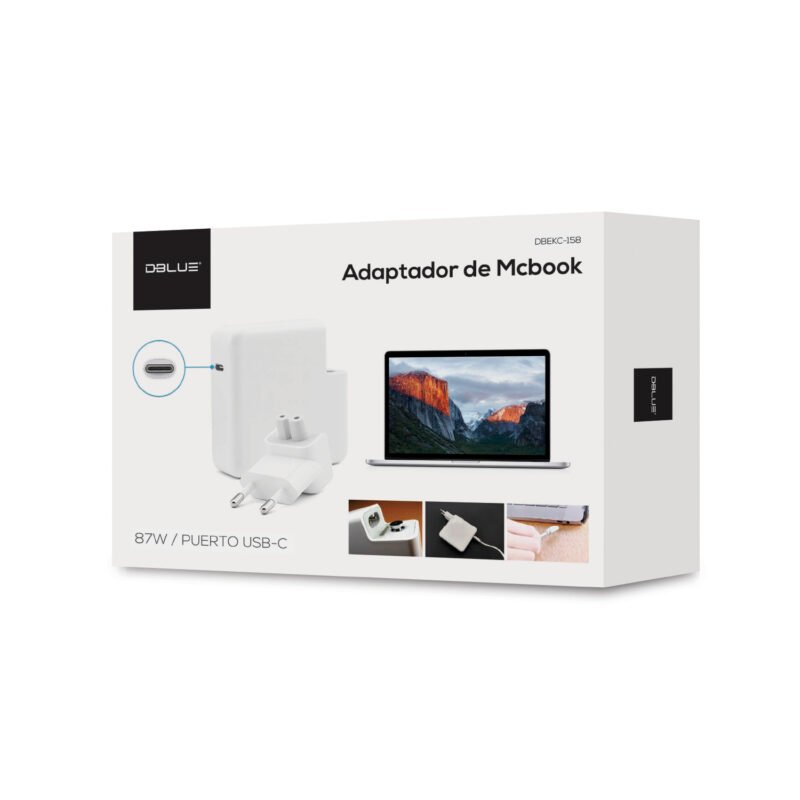 cargador de notebook dblue compatible macbook pro 87w tipo c.white
