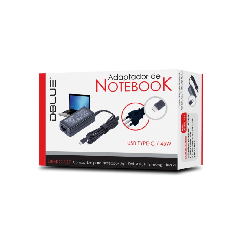 cargador de notebook dblue hp 45w usb type c compatible macbook, dell, asus, samsung, huawei
