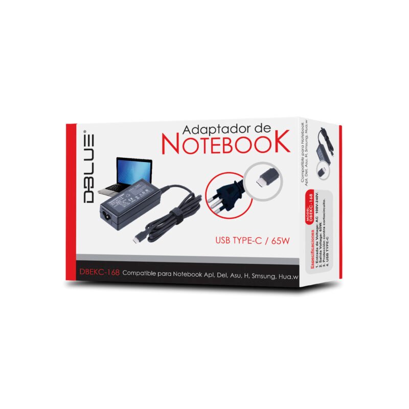 cargador de notebook dblue hp 65w usb type c compatible macbook, dell, asus, samsung, huawei