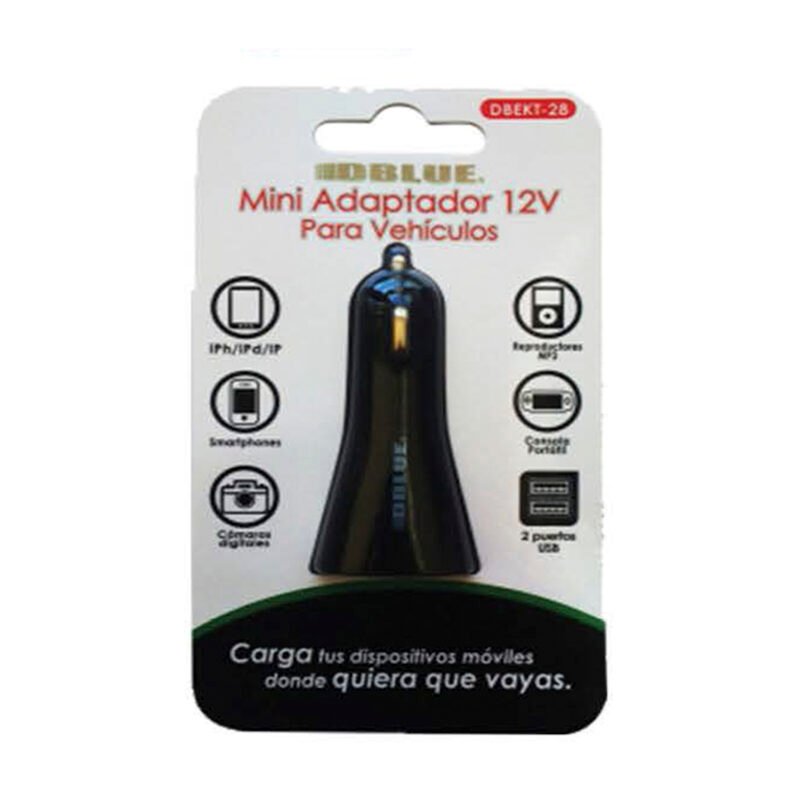 cargador dblue de automovil 2.1a 12v con 2 puertos usb, black — vista 2