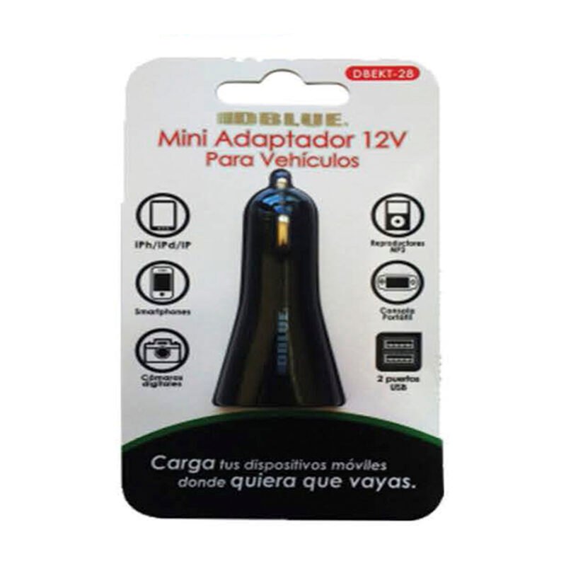 cargador dblue de automovil 2.1a 12v con 2 puertos usb, blue — vista 2