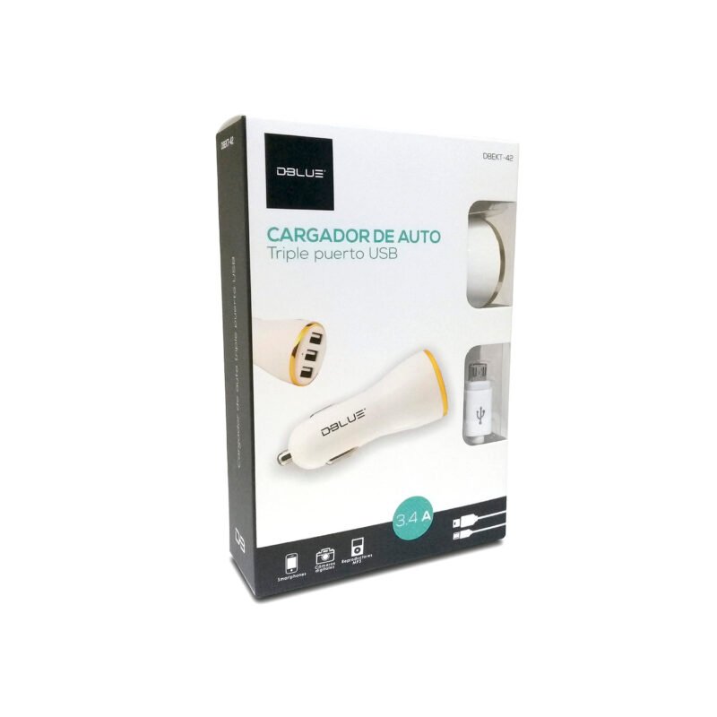 cargador dblue de automovil 3.1a 12v con 3 puertos usb — vista 2