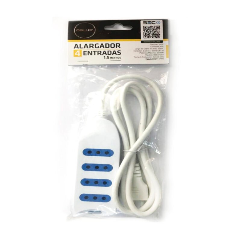 alargador multiple 4 entradas de 1.5 mts,white