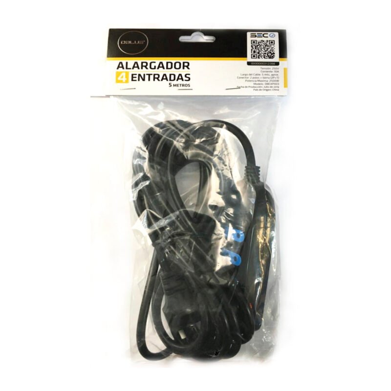 alargador multiple 4 entradas de 5 mts, con certificacion sec. black — vista 2