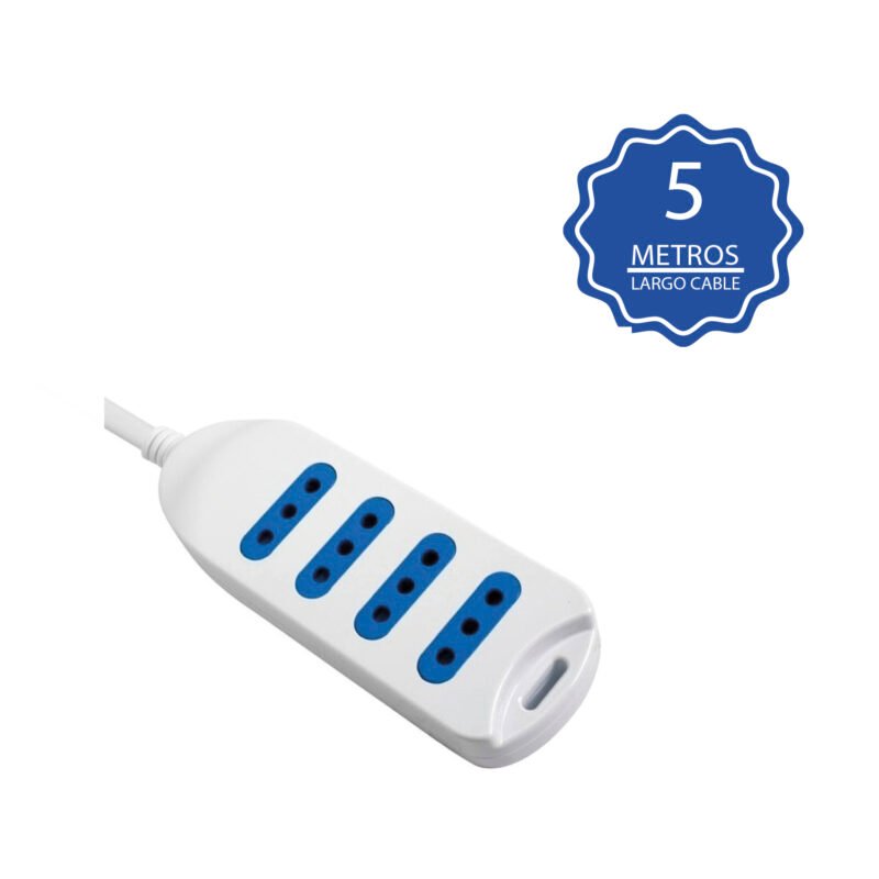 alargador multiple dblue 4 entradas de 5 mts, con certificacion sec,white