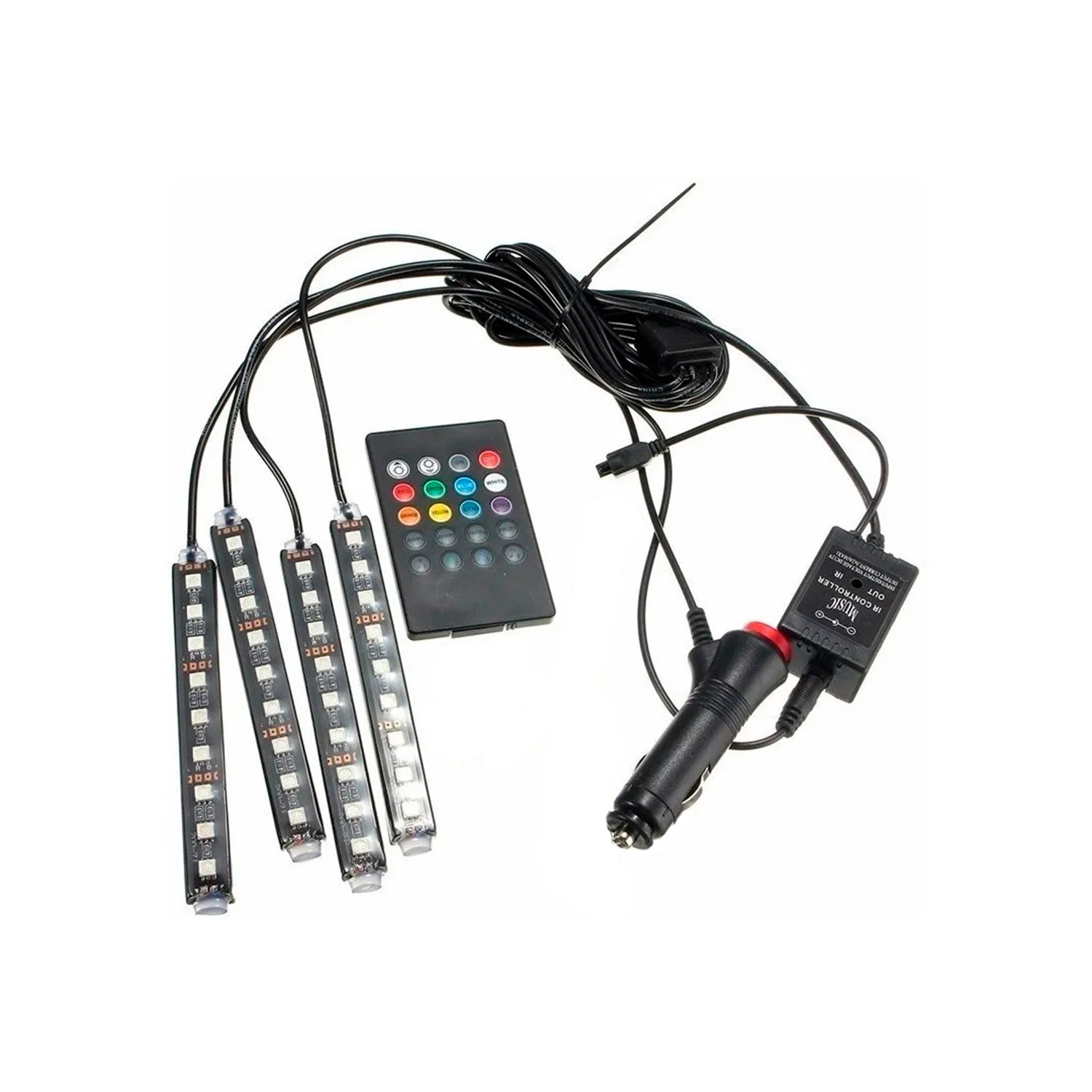 set de tiras led flexibles multicolor 180° para interior de auto/ plug and play/ incluye control set de tiras led flexibles multicolor 180° para interior de auto/ plug and play/ incluye control