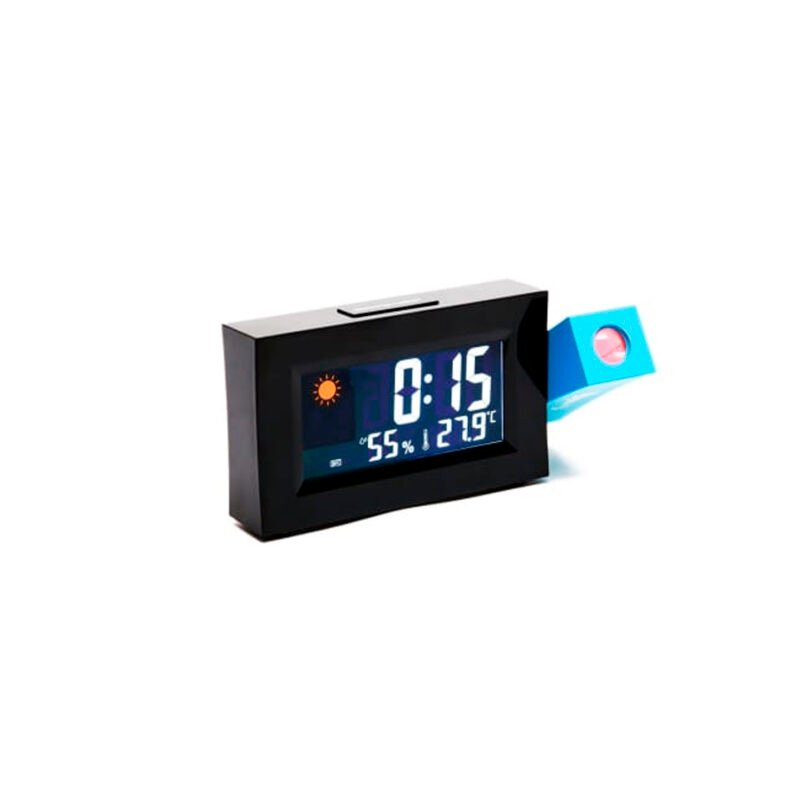 reloj despertador con pantalla led con proyeccion de numeros, con indicador de humedad y temperatura. — vista 4