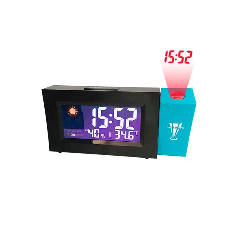reloj despertador con pantalla led con proyeccion de numeros, con indicador de humedad y temperatura. — vista 5