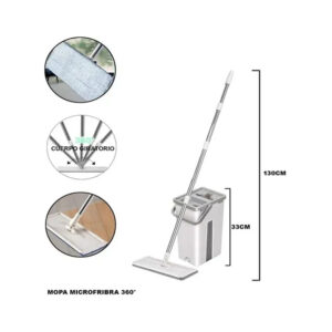 mopa limpiadora de piso profesional, limpiador de fibra con giro de 360°/ un lado para mojar otro para secar