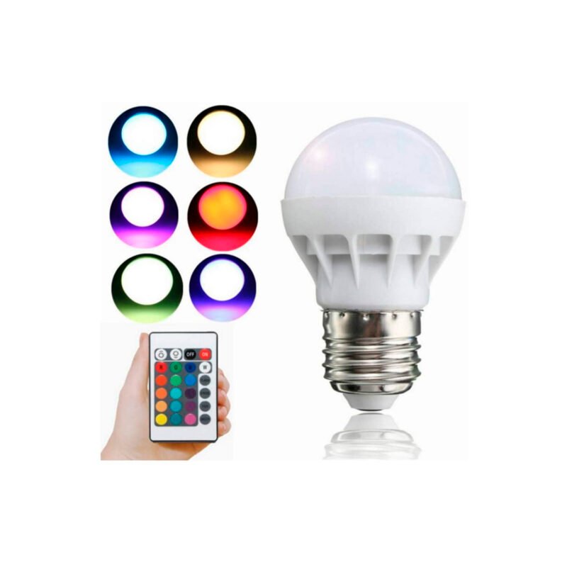 ampolleta led rgb 5w / control remoto base e 27 / 16 colores rgb diferentes — vista 2