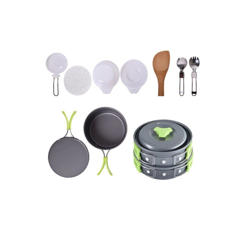 set ollas de camping 11 piezas con cocinilla y cubiertos / incluye malla de transporte — vista 2