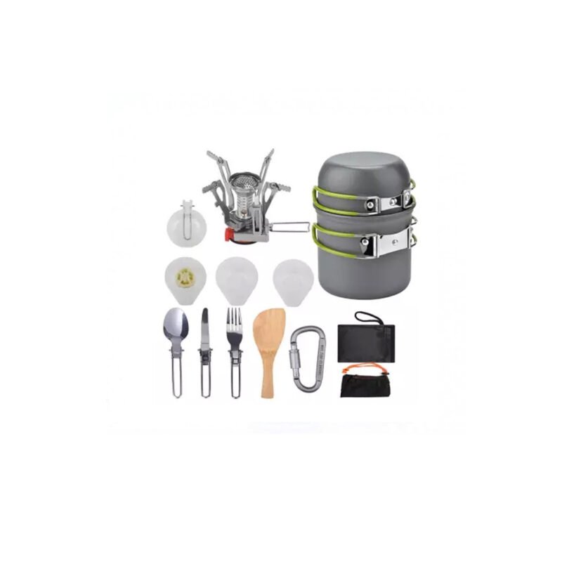 set ollas de camping 11 piezas con cocinilla y cubiertos / incluye malla de transporte — vista 3