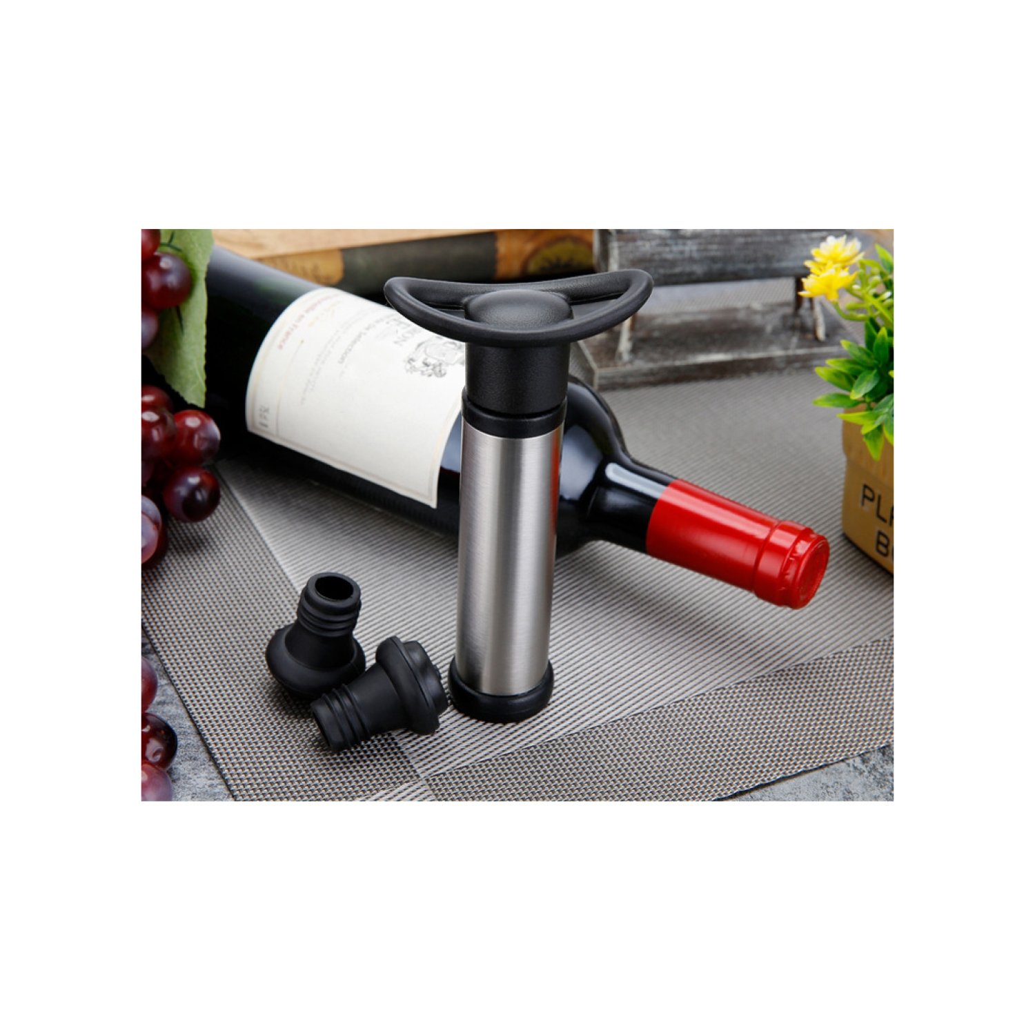 bomba de vacio con 2 tapas para botellas de vino/ incluye 2 tapones/ crea vacio hermetico bomba de vacio con 2 tapas para botellas de vino/ incluye 2 tapones/ crea vacio hermetico