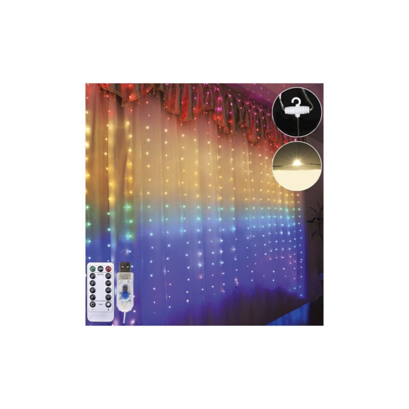 cortina de luz led multicolor con conector usb — vista 2