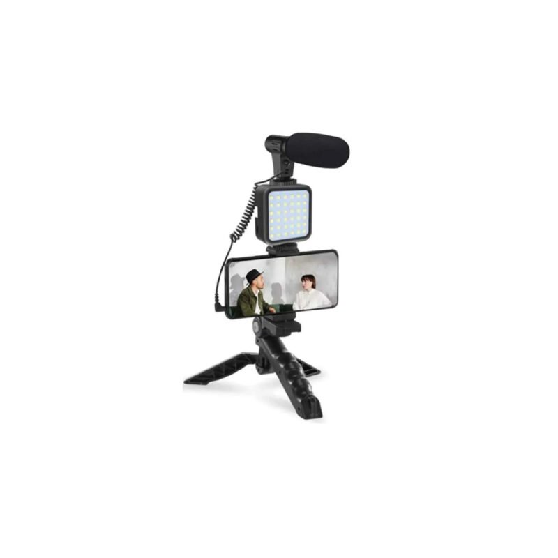 kit microfono de video vlogging con soporte + tripode para vlog, luz con 36 led mas universal