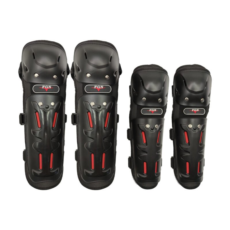 set de protecciones (coderas y rodilleras), plastico resistente al impacto, velcro ajustable.