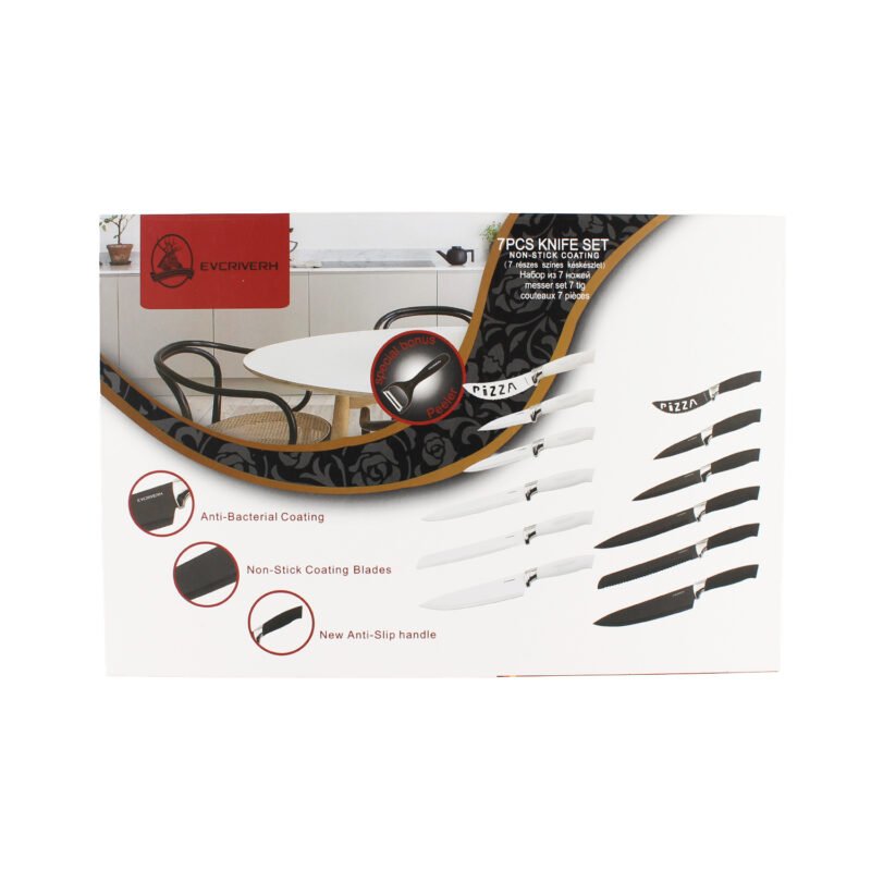 set de cuchillos 7 piezas, mango ergonomico, resistente, color, diferentes tamaÑos y usos. black — vista 4
