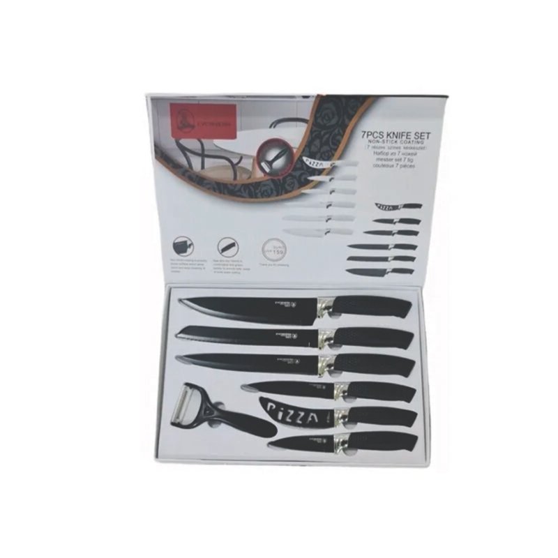 set de cuchillos 7 piezas, mango ergonomico, resistente, color, diferentes tamaÑos y usos. black — vista 3
