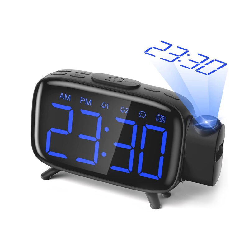 radio fm despertador digital con proyector de luz hacia el techo