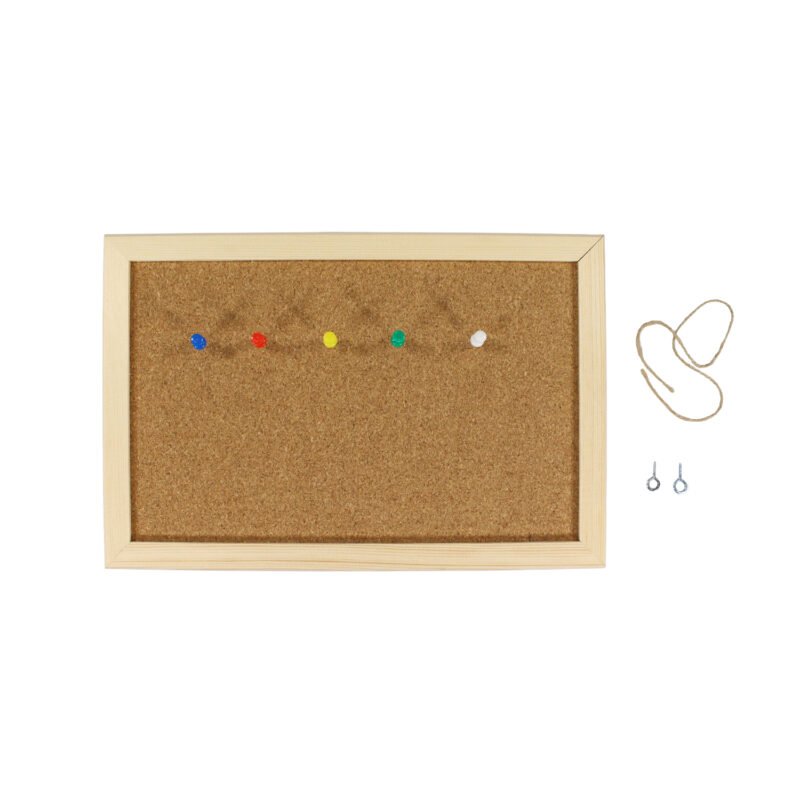 tablero de corcho 20x30 cm incluye colgador y fijadores de notas — vista 2