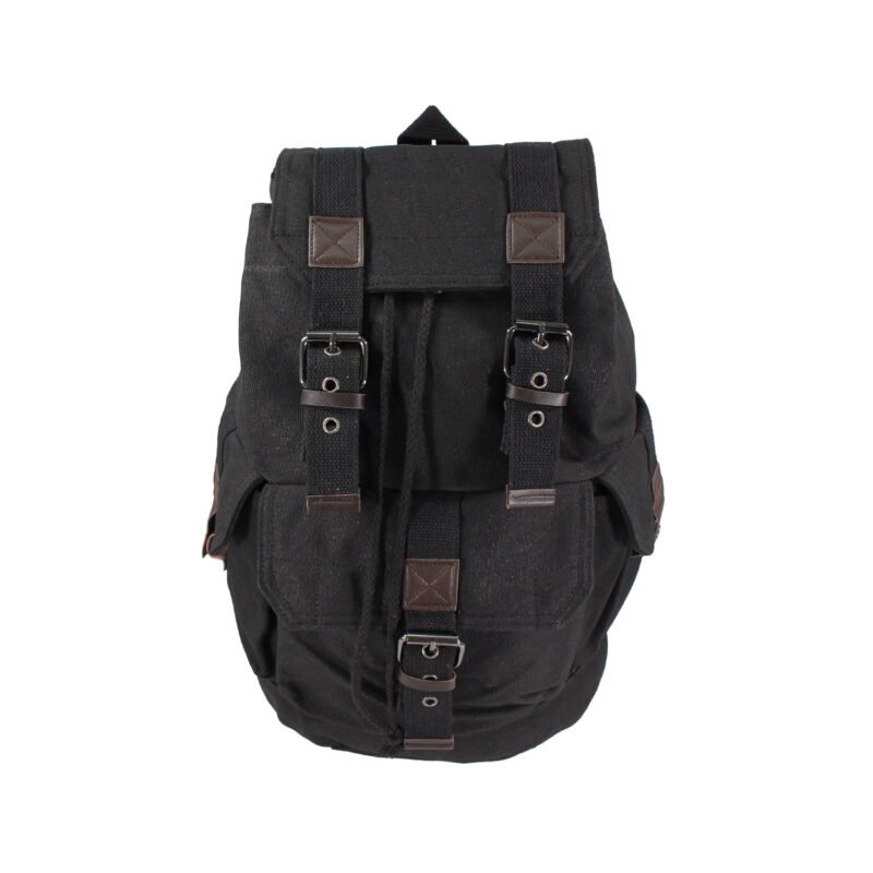 mochila con bolsillo delantero y correas negra — vista 3