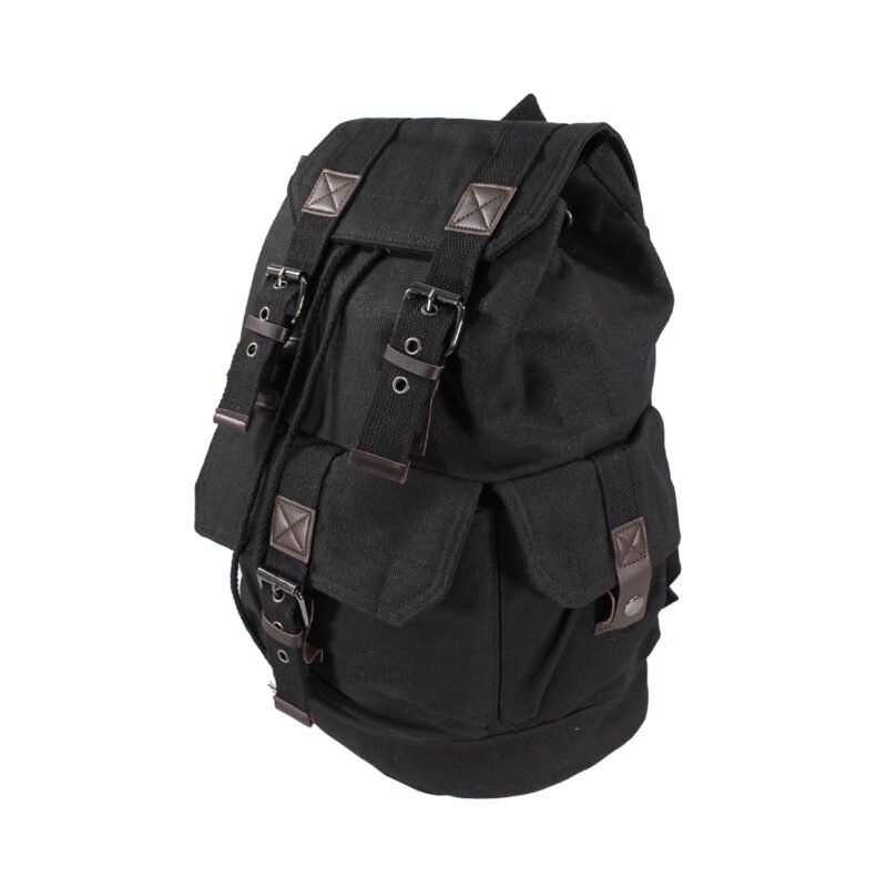 mochila con bolsillo delantero y correas negra — vista 4