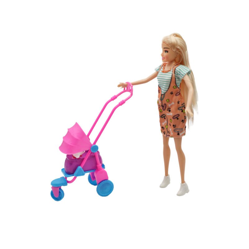 muÑeca con mascota y set de paseo — vista 2
