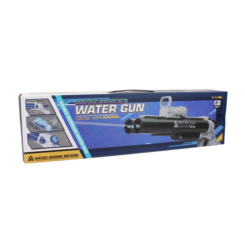 pistola de agua electrica, bateria recargable, 2 caÑones, alcance 8 12m, 200 disparos, tanque 300ml.