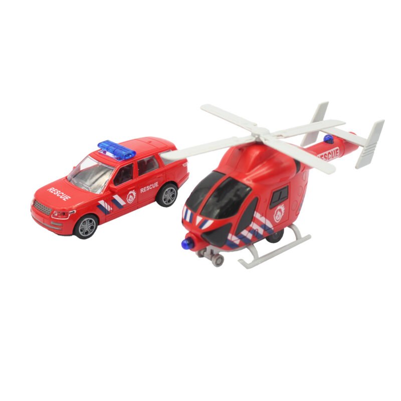 vehiculo a friccion camion remolque con auto de rescate de rueda libre y helicoptero escala 1:18 — vista 2