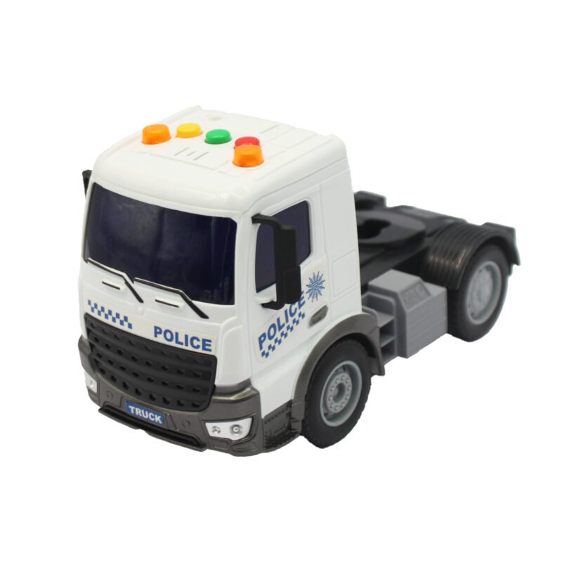 vehiculo a friccion camion remolque con auto policia de rueda libre y helicoptero escala 1:18 — vista 4