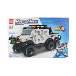 set de bloques armable 2 en 1 mecha y vehiculo policial 940 piezas.