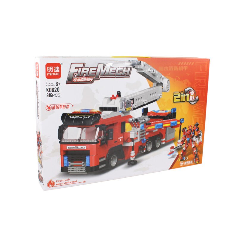 set de bloques armable 2 en 1 mecha y camion bomberos 916 piezas.