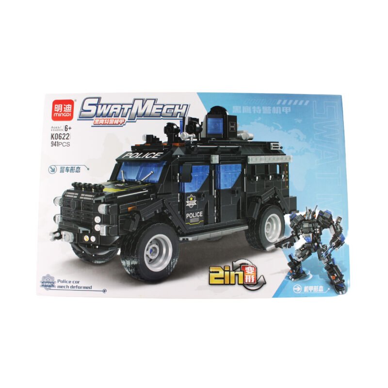 set de bloques armable 2 en 1 mecha y vehiculo policia swat 941 piezas.