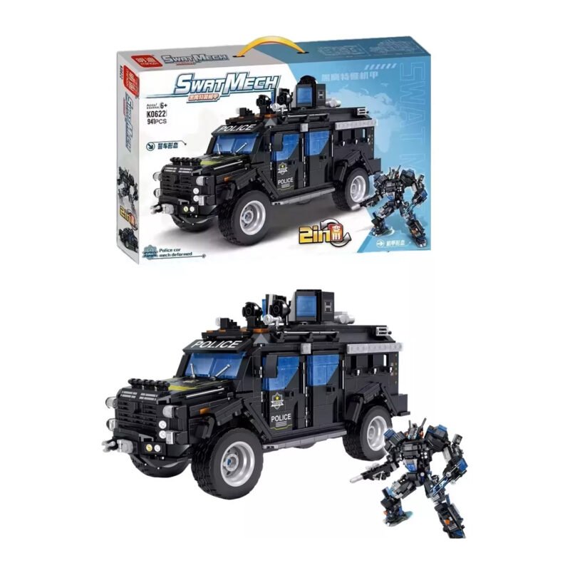 set de bloques armable 2 en 1 mecha y vehiculo policia swat 941 piezas. — vista 3