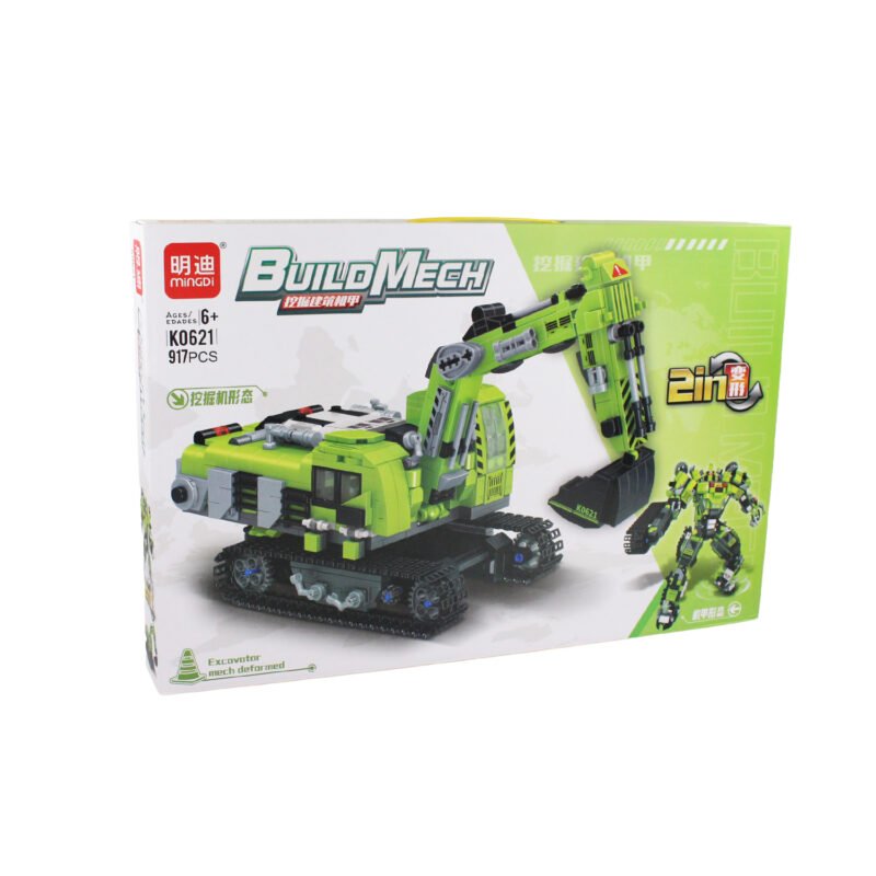 set de bloques armable 2 en 1 mecha y excavadora 917 piezas.