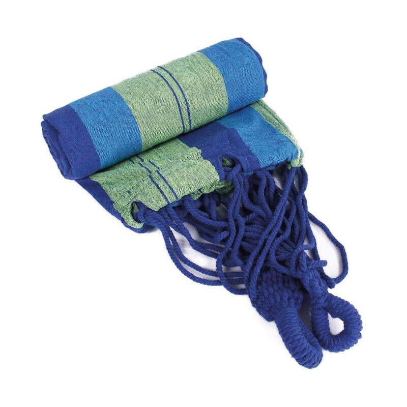 hamaca colgante para jardin y camping, 180 x 150 cms, 2 asientos, 100% algodon, portatil. blue — vista 3