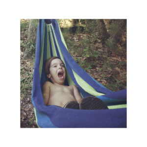 hamaca colgante para jardin y camping, 180 x 150 cms, 2 asientos, 100% algodon, portatil. blue