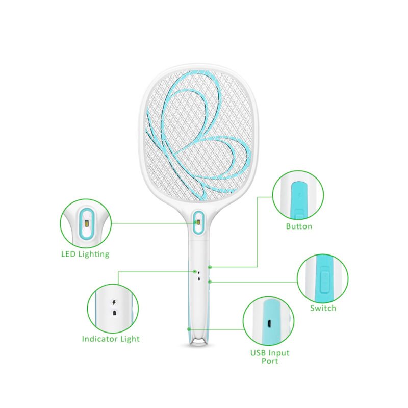 raqueta mata mosquitos electrico con luz y bateria recargable — vista 3