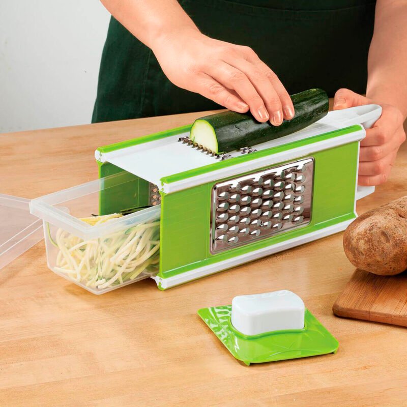 herramienta multiuso de cocina. 4 superficies de corte de acero inoxidable, ralla, corta y juliana. — vista 4