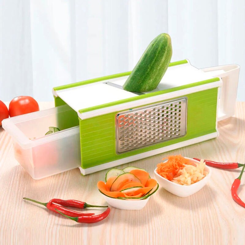 herramienta multiuso de cocina. 4 superficies de corte de acero inoxidable, ralla, corta y juliana. — vista 5