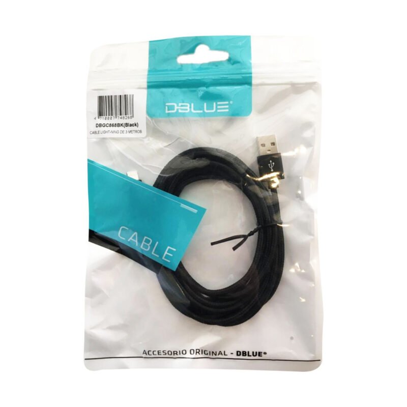 cable lightning 3 mts usb iphone 5/6/7/8/x/11. black