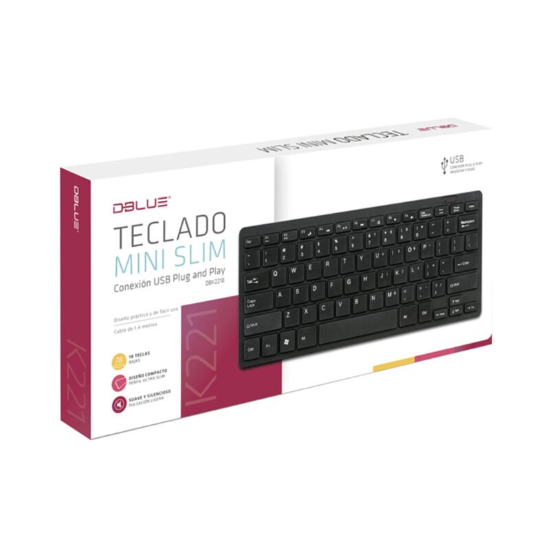 teclado mini ultra slim, 78 teclas, silencioso y comodo, compatible windows y linux. black. — vista 3
