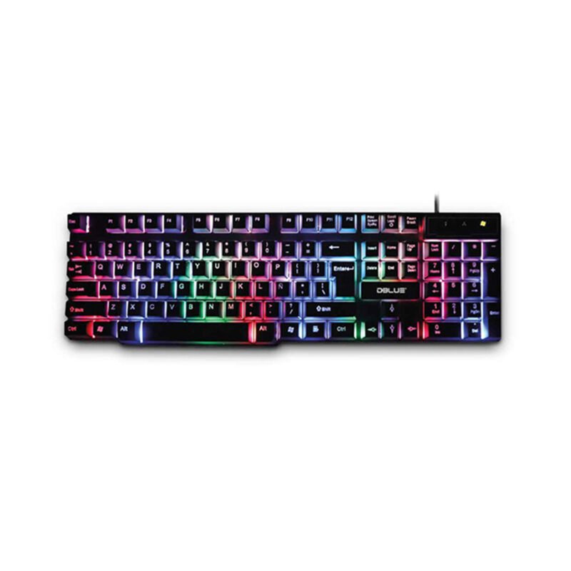 teclado dblue gamer retroiluminado, 7 colores, grabado laser, resistente a salpicaduras, comodo y duradero.