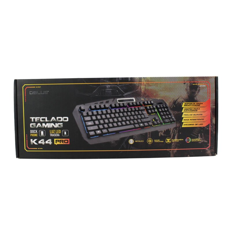 teclado dblue gamer con dock para celular, retroluminacion led, superficie metalica y teclas con suspension. black — vista 3