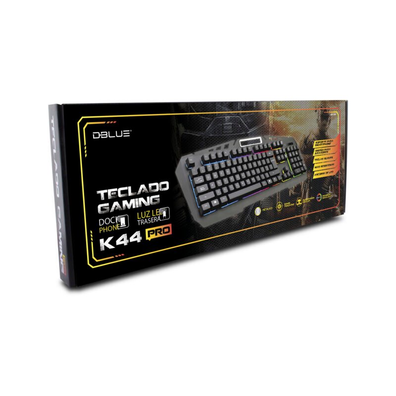 teclado dblue gamer con dock para celular, retroluminacion led, superficie metalica y teclas con suspension. silver — vista 6