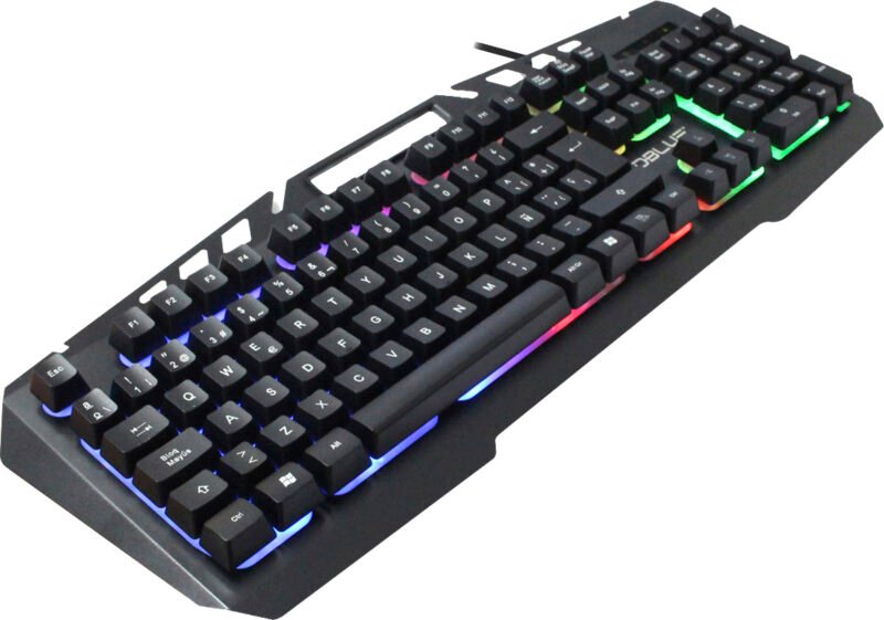 teclado dblue gamer con dock para celular, retroluminacion led, superficie metalica y teclas con suspension. silver — vista 2