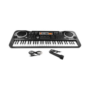 teclado musical con 61 teclas, 6 canciones demo, 16 tonos, 10 ritmos, 8 percusiones y efectos de sonido.